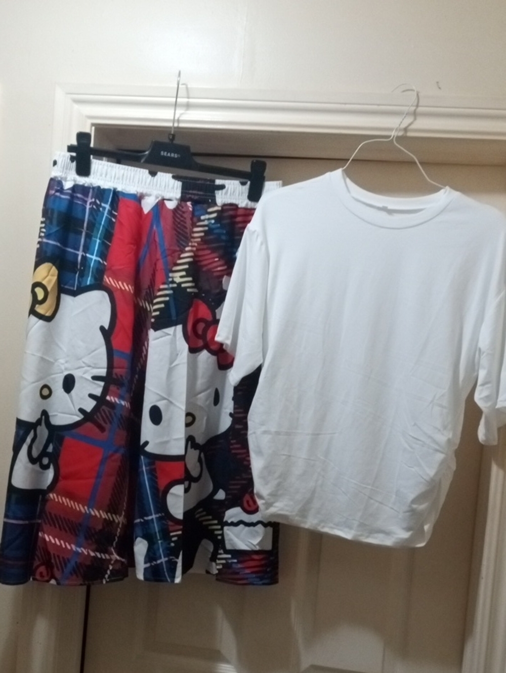 Hello Kitty Multi-Color Plaid Skirt Set with White Top